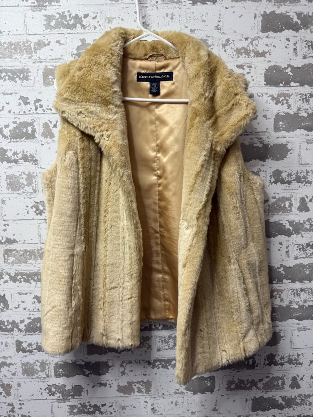 Kristen Blake Light Cream Faux Fur Vest with Shawl Collar
